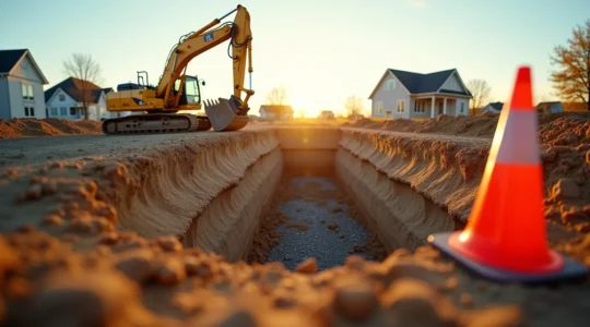 Scène de chantier d'excavation professionnel avec équipement moderne au Québec