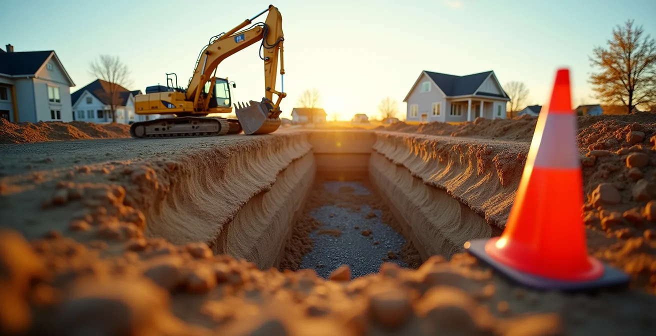 Scène de chantier d'excavation professionnel avec équipement moderne au Québec
