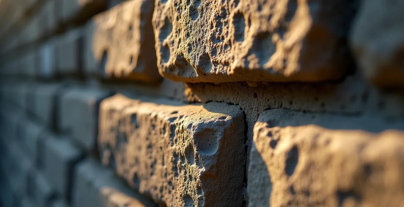 Illustration macro texturée montrant des fondations d'édifice ancien avec des couches historiques symbolisant les droits acquis dans le droit québécois