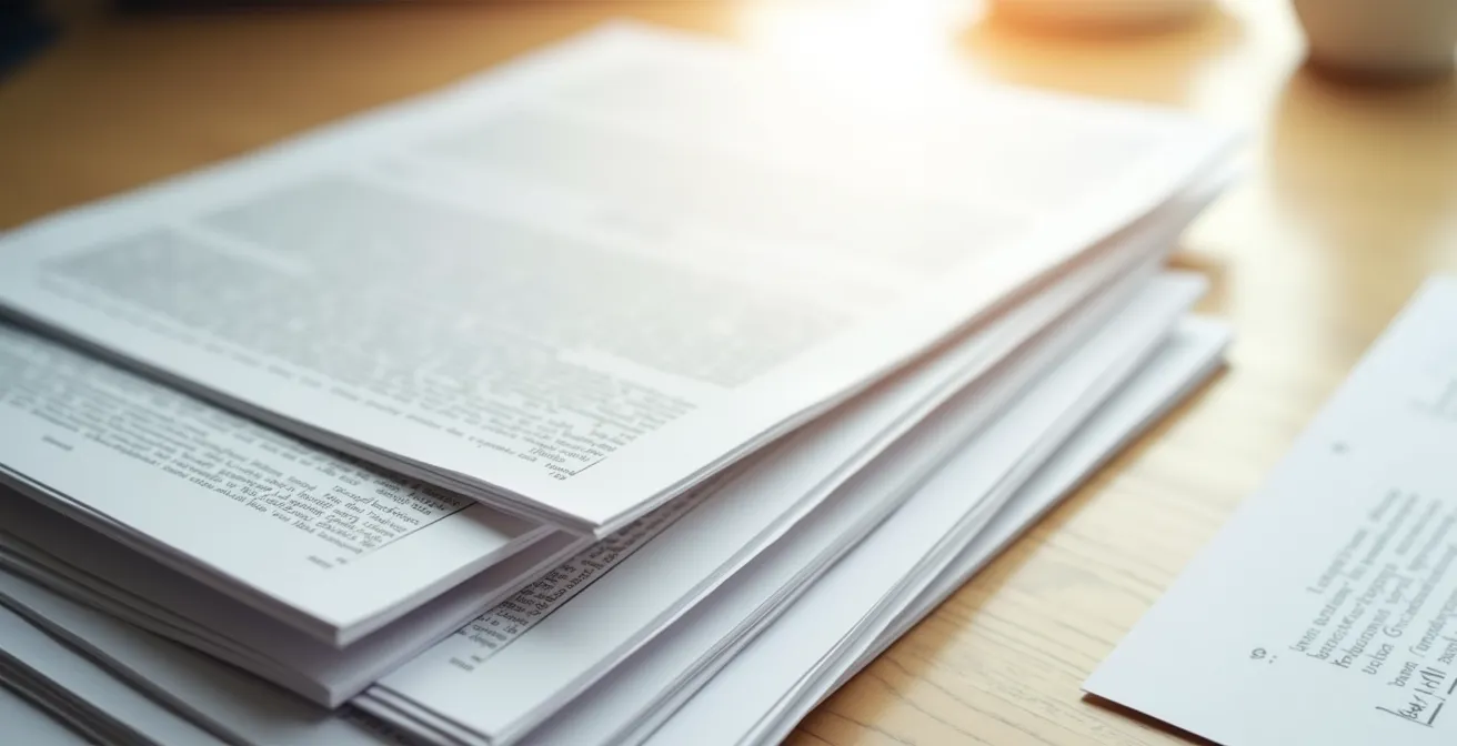 Superposition de documents administratifs montrant la cascade hiérarchique : plan d'urbanisme, règlement de zonage, règlement de lotissement, Code de construction - tous empilés pour visualiser la structure réglementaire