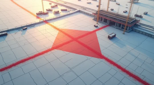 Une main superpose stratégiquement des pièces d'un puzzle représentant les tâches critiques d'un chantier de construction québécois, avec des outils de mesure et des symboles de contrôle du temps visible en arrière-plan.