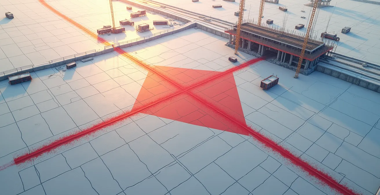 Une main superpose stratégiquement des pièces d'un puzzle représentant les tâches critiques d'un chantier de construction québécois, avec des outils de mesure et des symboles de contrôle du temps visible en arrière-plan.