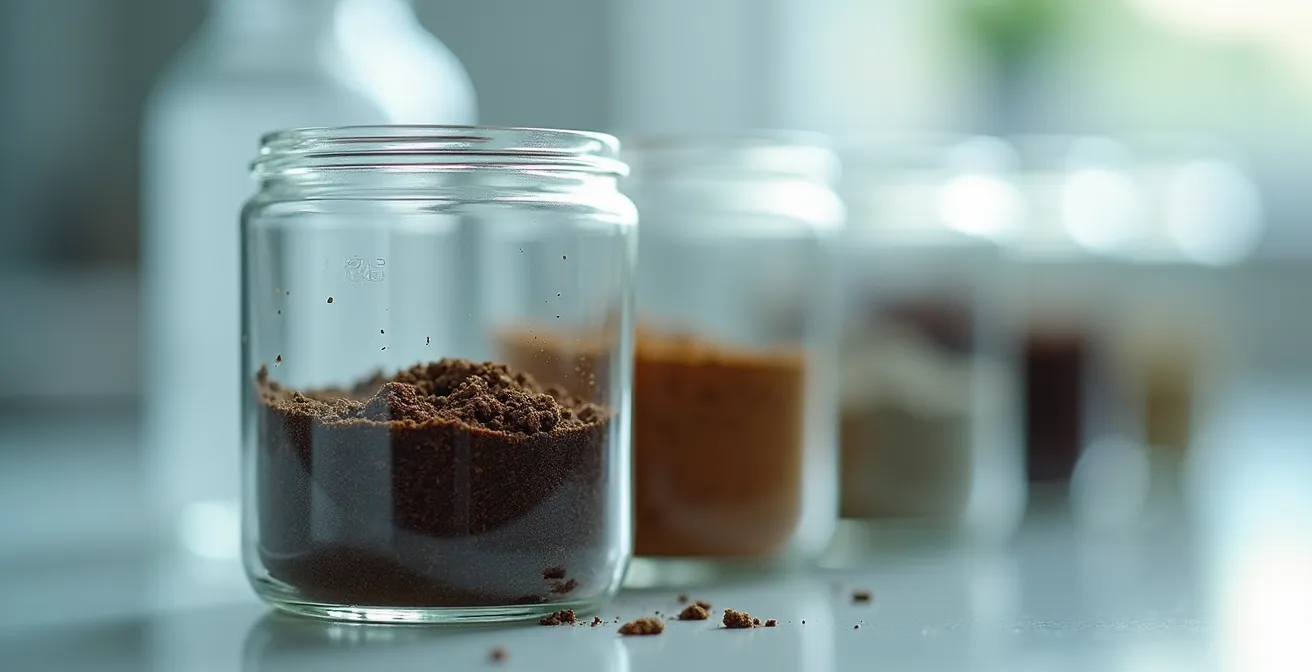 Échantillons de sol dans des contenants de laboratoire pour analyse environnementale