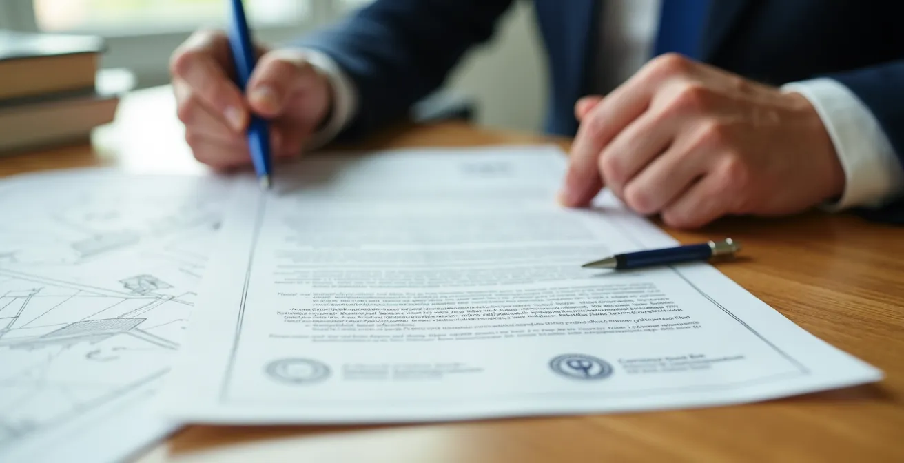 Gros plan sur des mains vérifiant des documents officiels et certificats d'entrepreneur