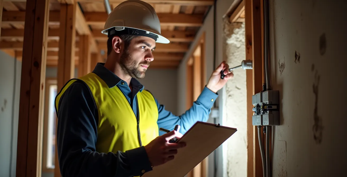 Contremaître effectuant une inspection pré-fermeture avec tablette et checklist