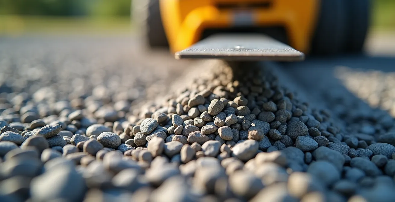 Détail macro de granulat compacté avec outil de nivellement professionnel