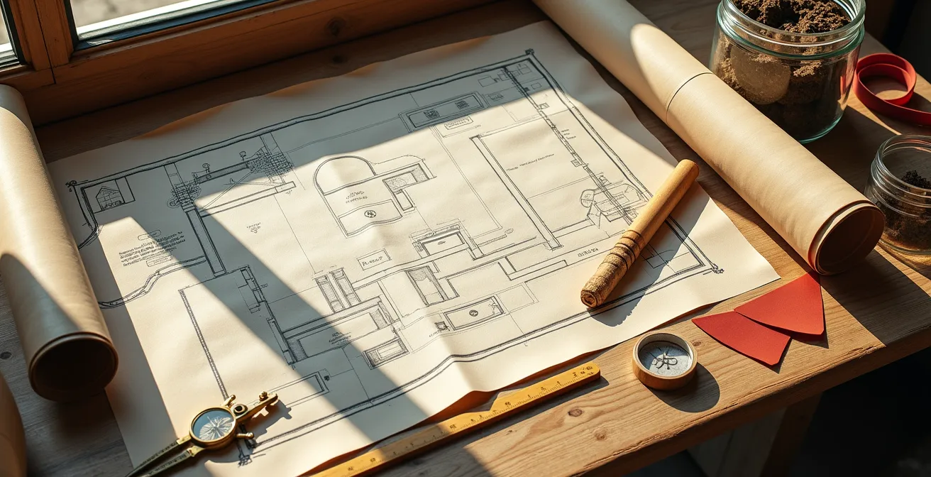 Plan technique détaillé montrant le tracé des différents réseaux souterrains sur une propriété