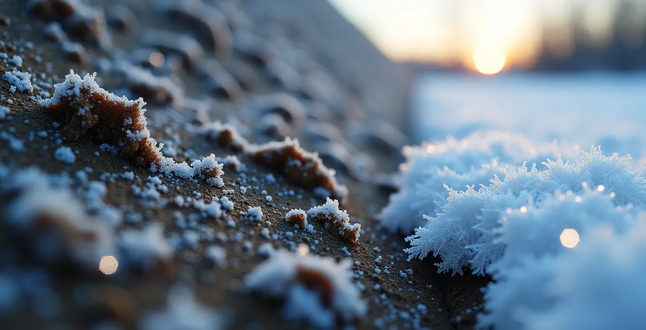Excavation protégée contre le gel avec système de bâches isolantes en hiver