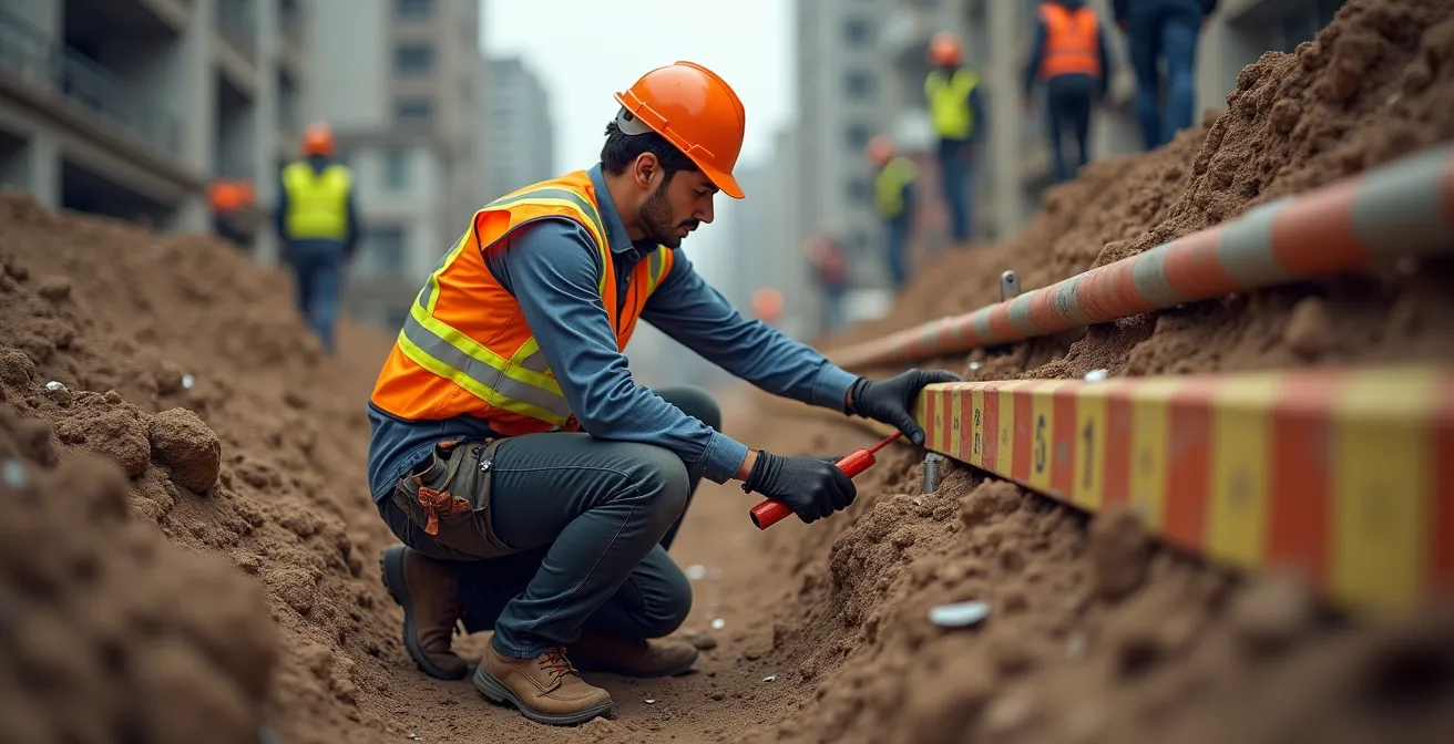 Système de protection d'une tranchée d'excavation avec boîte de sécurité
