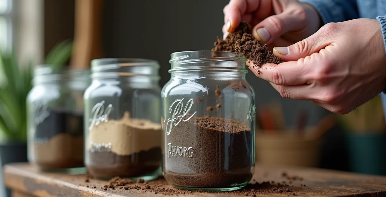 Gros plan de mains testant la texture du sol avec différents échantillons de terre québécoise